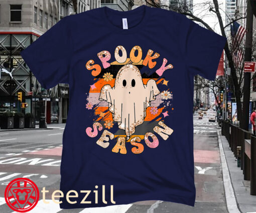 Spooky Season Ghost Flower Halloween Costume Girls Tee Shirt