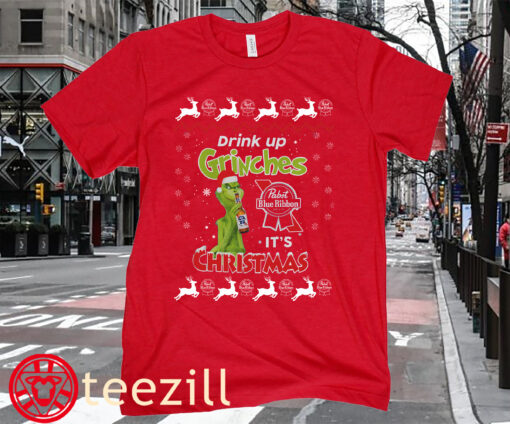 Pabst Blue Ribbon Drink Up Grinches Merry Christmas Shirt