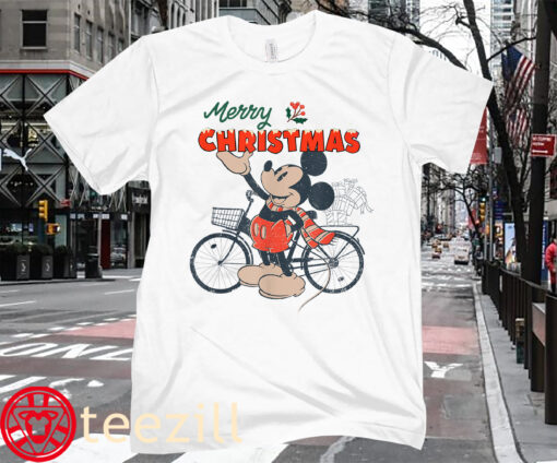 A Disney Mickey Mouse Merry Christmas Bicycle Retro Distressed T-Shirt