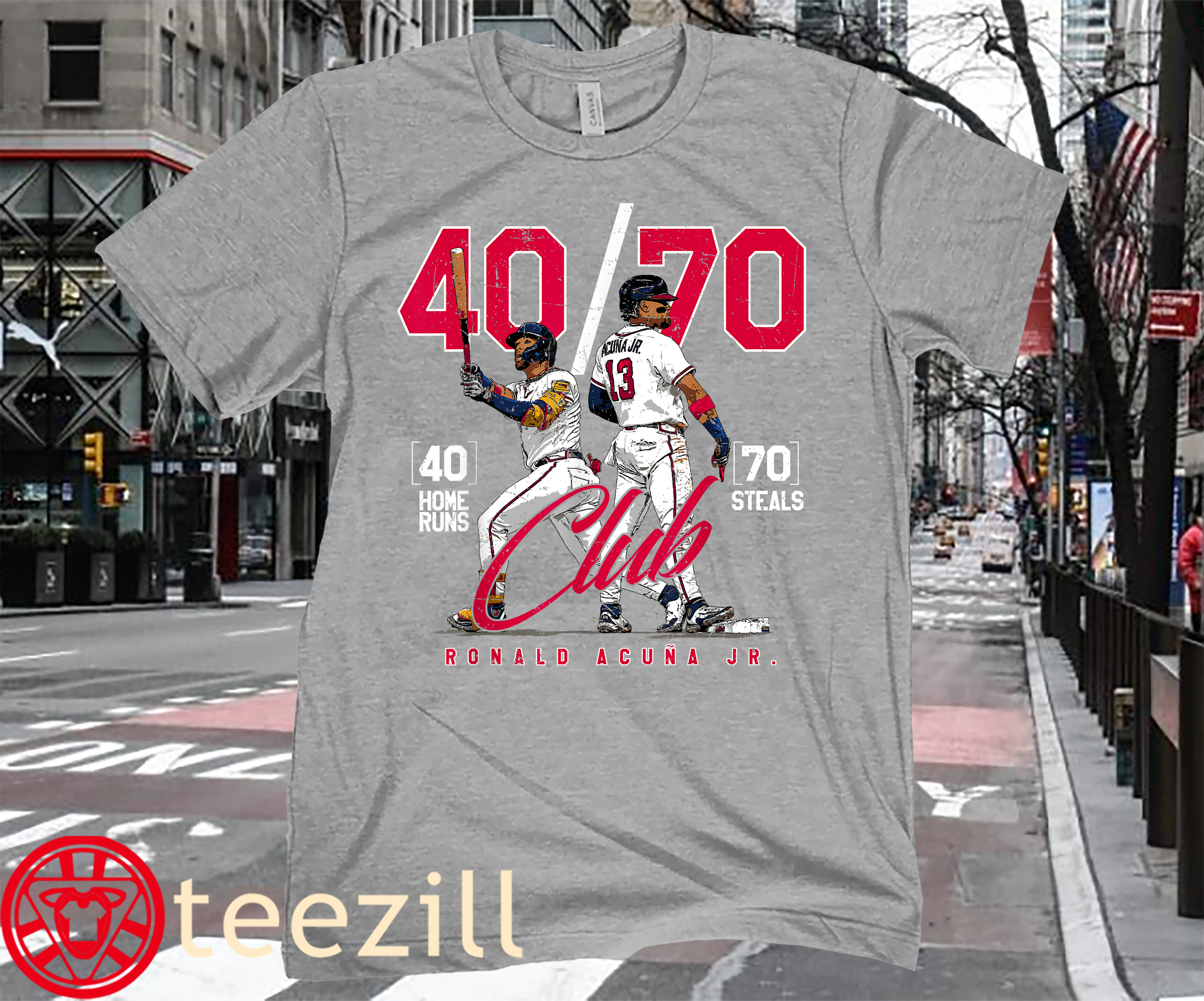 Ronald Acuña Jr: 40/70 Club Card Shirt, Atlanta - MLBPA - BreakingT