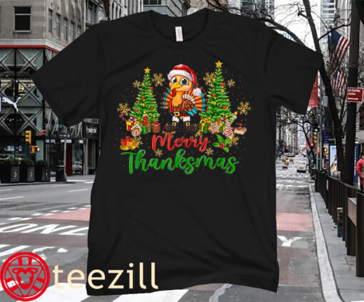 Cute Merry Thanksmas Turkey Santa T-shirt