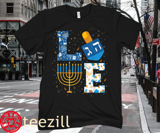 Hanukkah love with menorah for jewish T-Shirt