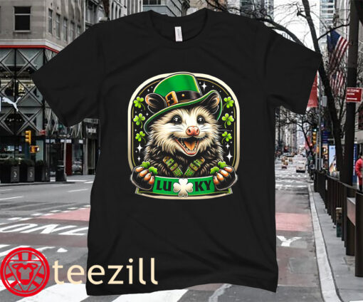 Funny Opossum Leprechaun St Patrick's Day Shamrock Shirt
