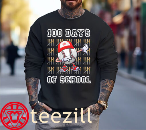School Apparel 100th Day Baseball Teacher Kids Shirt