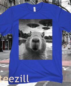 Tee Capybara Selfie with UFOs Weird Shirt