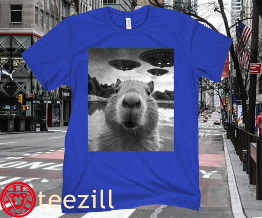 Tee Capybara Selfie with UFOs Weird Shirt