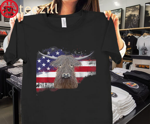 American Flag Patriotic Highland Bull Cow US Flag Shirt
