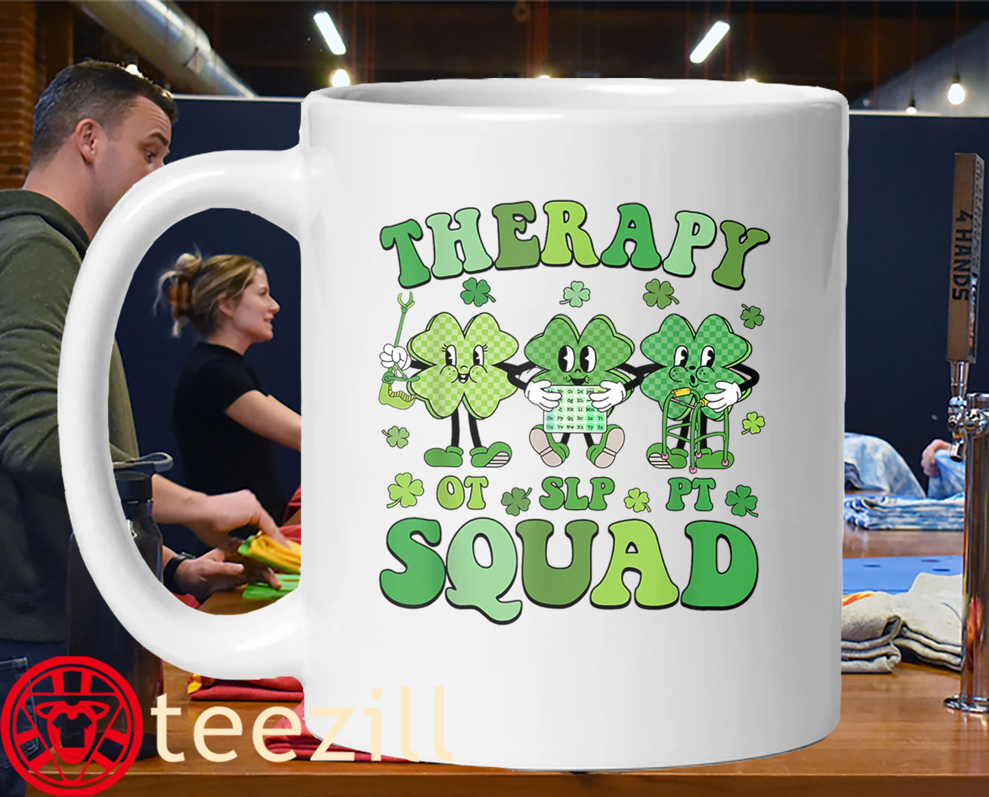 Team Shamrocks Therapy Squad St Patricks Day T-Shirt - Image 4