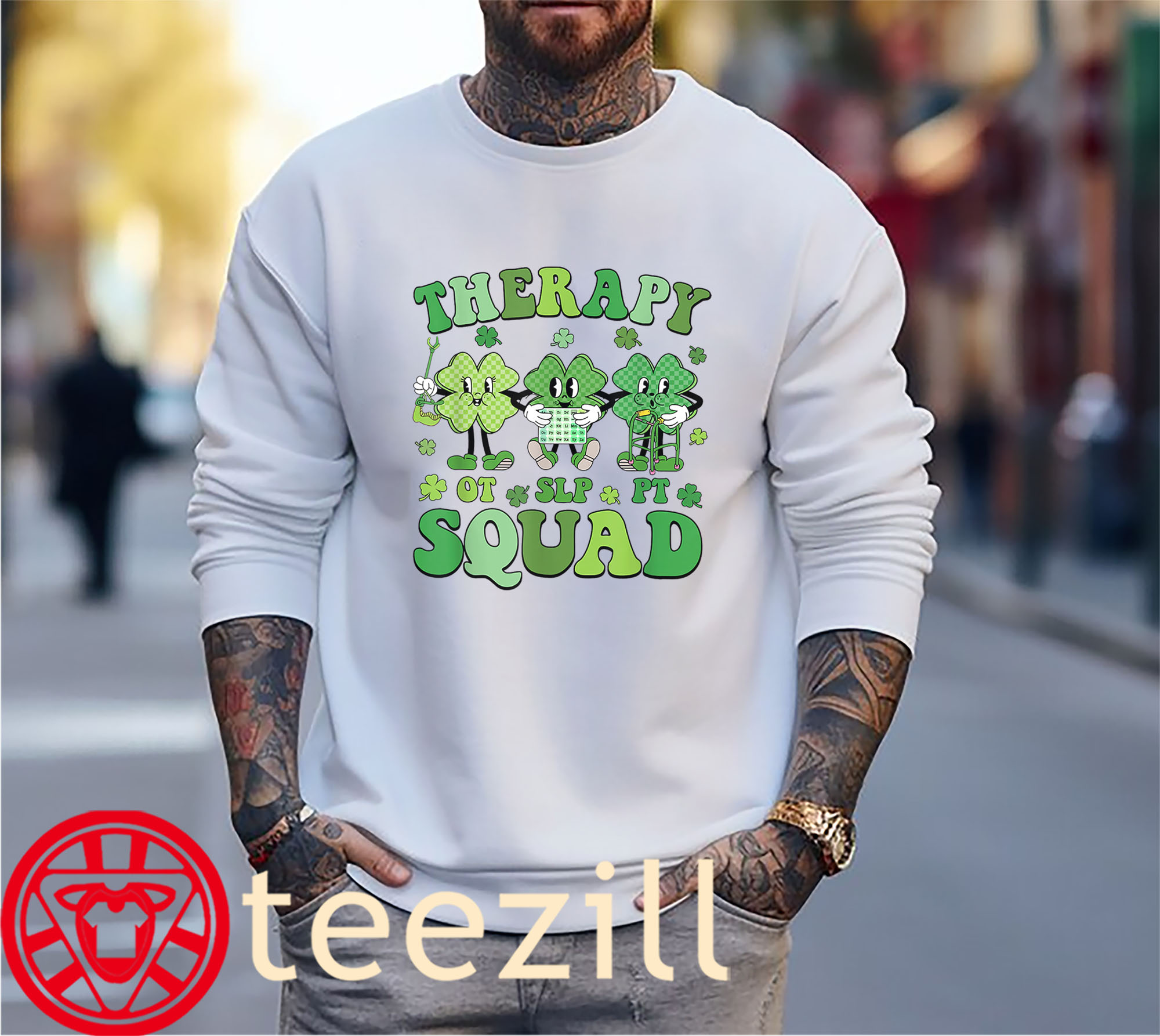 Team Shamrocks Therapy Squad St Patricks Day T-Shirt - Image 2