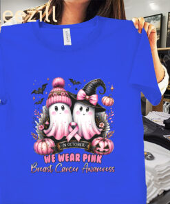 Kids Wear Pink Ghost Halloween Breast Cancer Shirt
