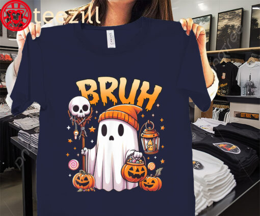 The Bruh Ghost Halloween Cute Ghost Trick Or Treat Candy Kids TeeShirt