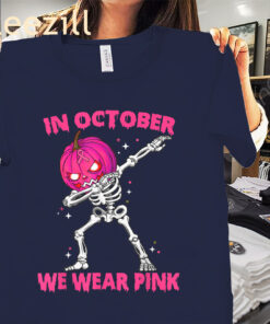 Breast Cancer Awareness Skeleton Halloween Tee Shirt