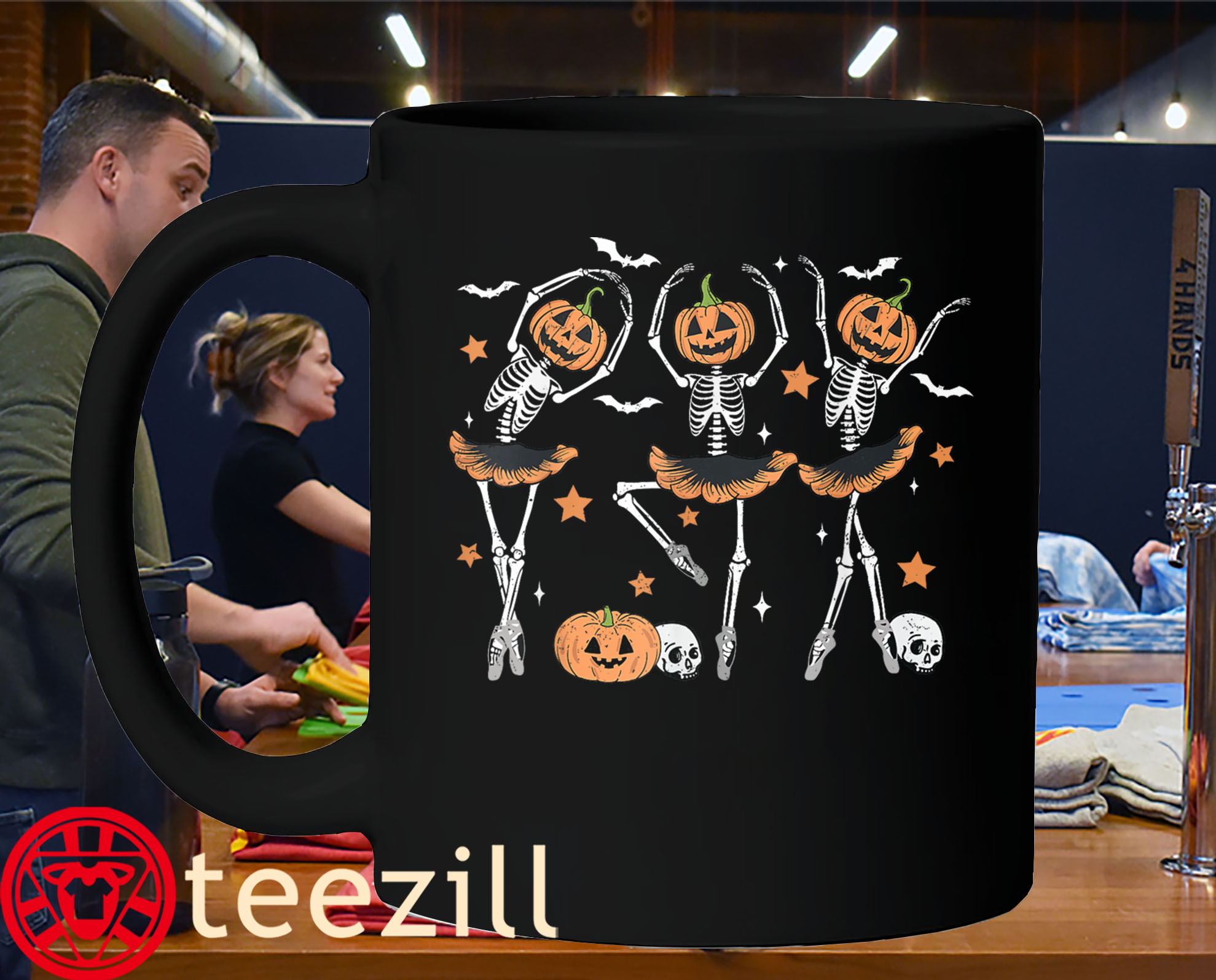 The Ballet Pumpkin Skeleton Scary Halloween Tee Shirt - Image 4