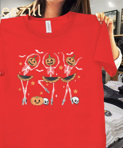 The Ballet Pumpkin Skeleton Scary Halloween Tee Shirt