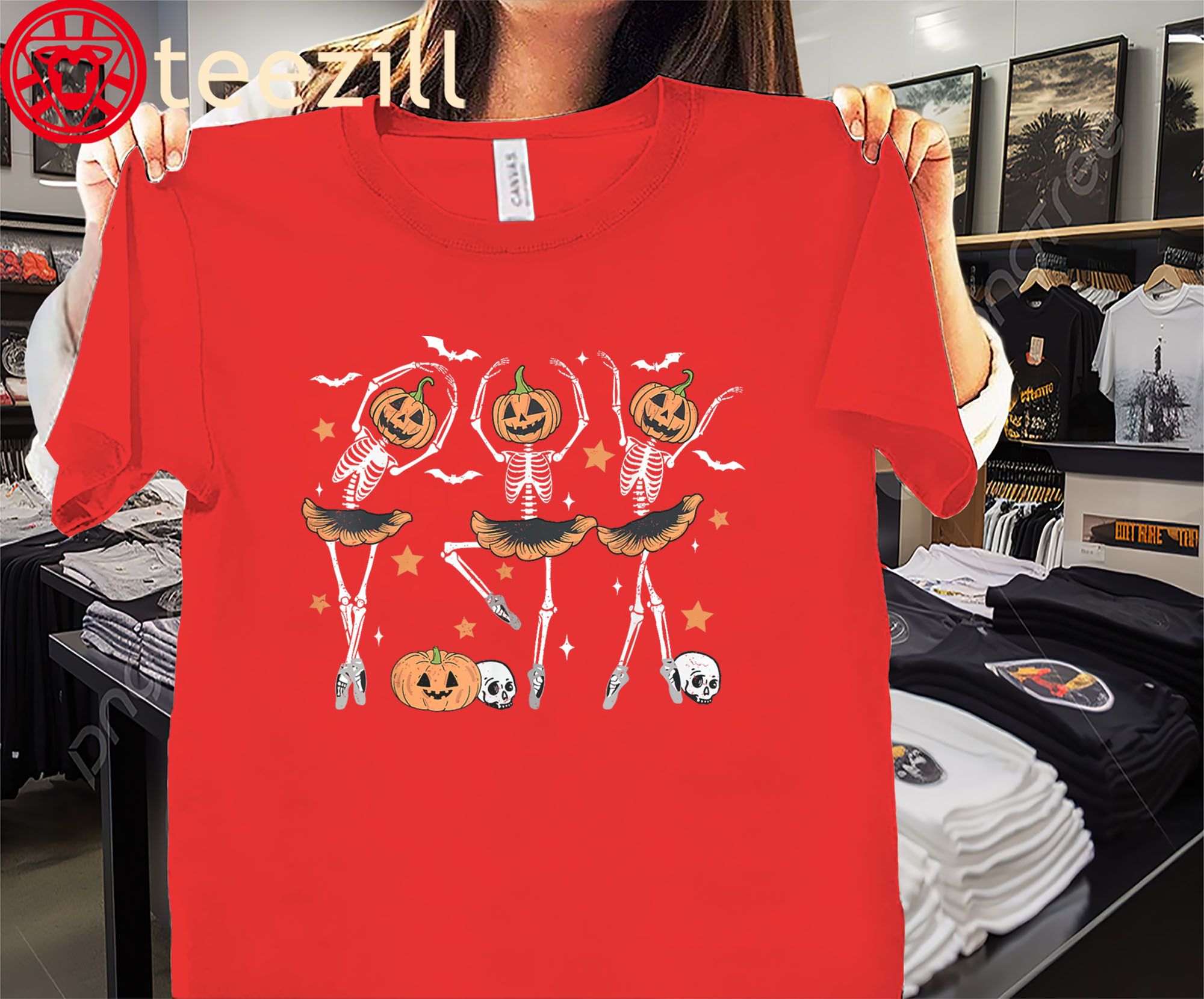 The Ballet Pumpkin Skeleton Scary Halloween Tee Shirt