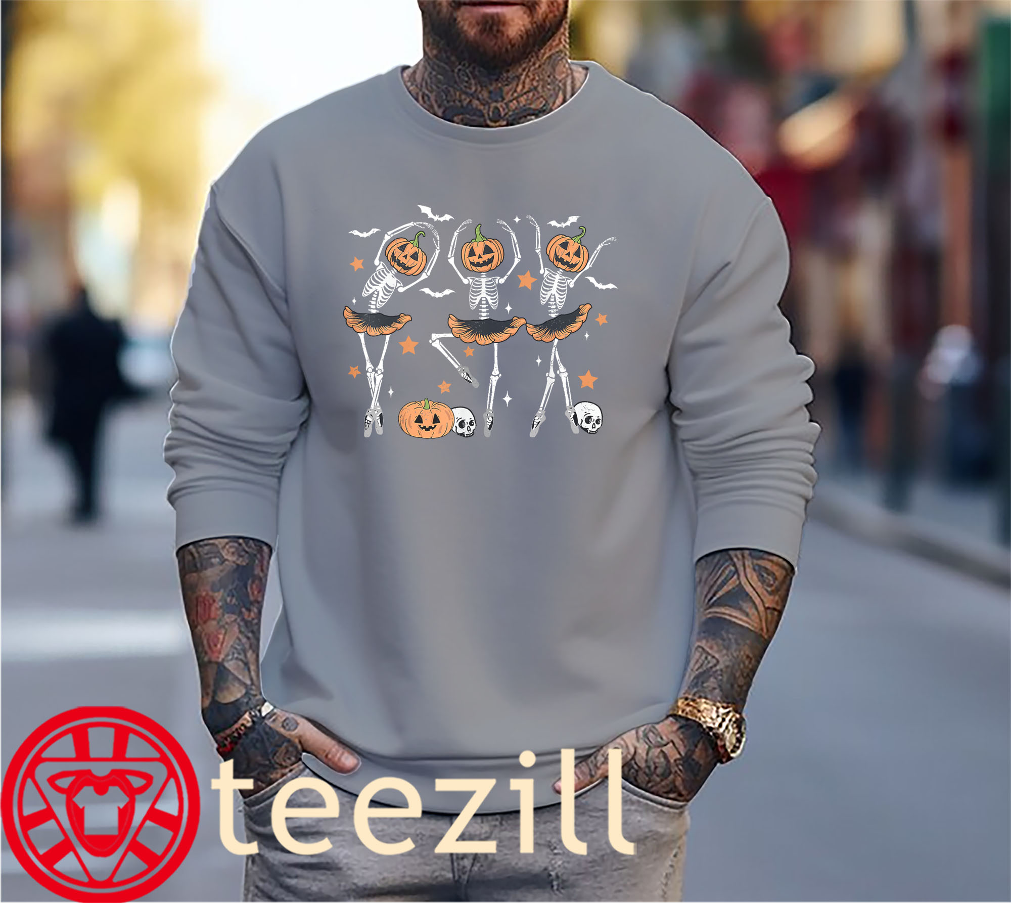 The Ballet Pumpkin Skeleton Scary Halloween Tee Shirt - Image 3