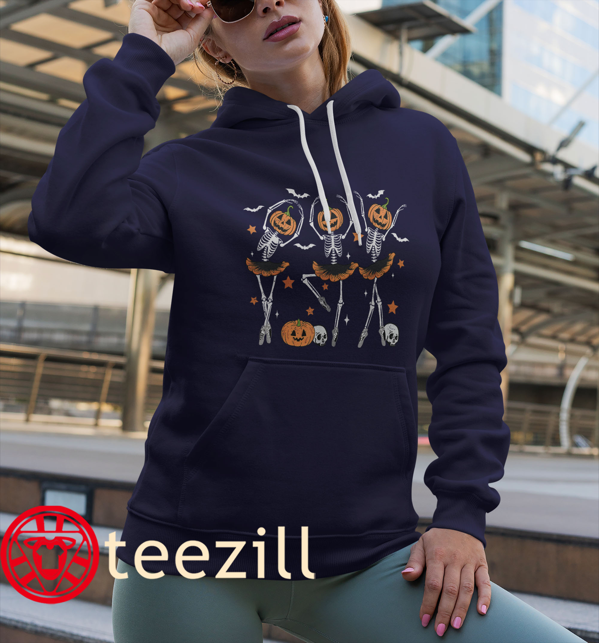 The Ballet Pumpkin Skeleton Scary Halloween Tee Shirt - Image 2