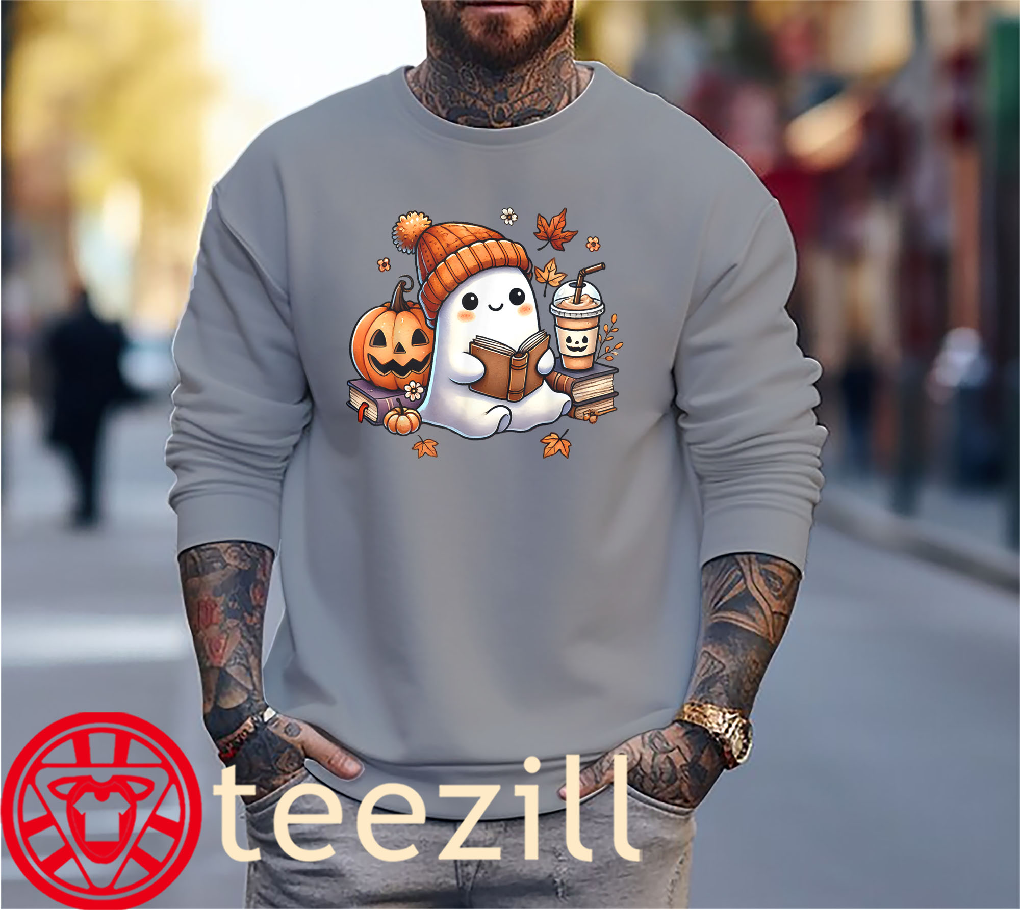 The Cute Ghost Reading Book Lovers Halloween Ghost Coffee Tee Shirt - Image 2