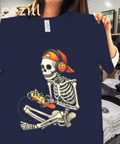 The Halloween Skeleton Gamer Video Gaming Tee Shirt