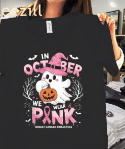 The October We Wear Pink Tee Ghost Halloween Breast Cancer Awareness Shirt