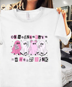 The On Wednesday We Wear Cute Pink Ghost Halloween Tee Shirt