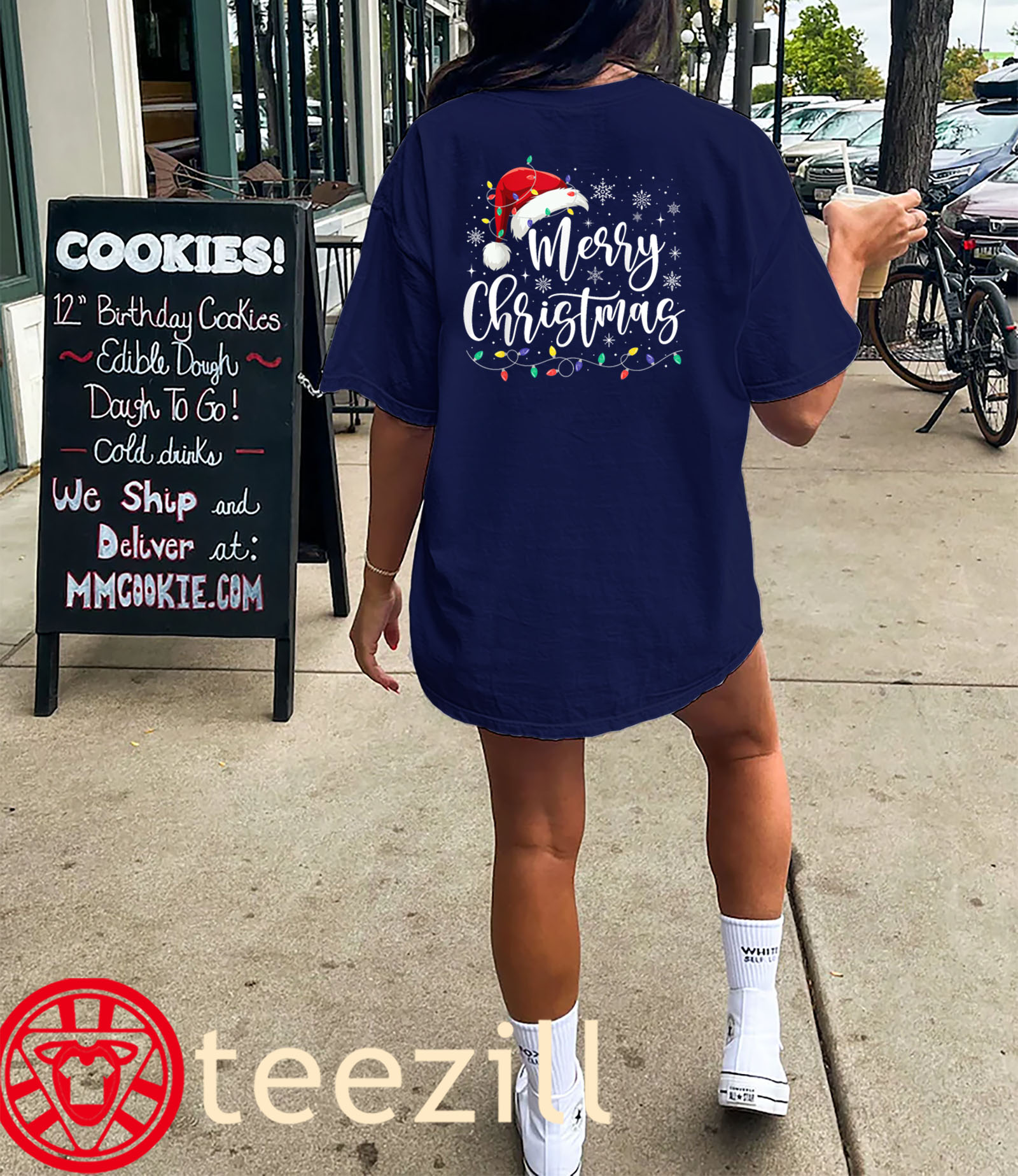 Family Men Women Merry Christmas Lights Red Santa Hat Xmas Shirt - Image 3