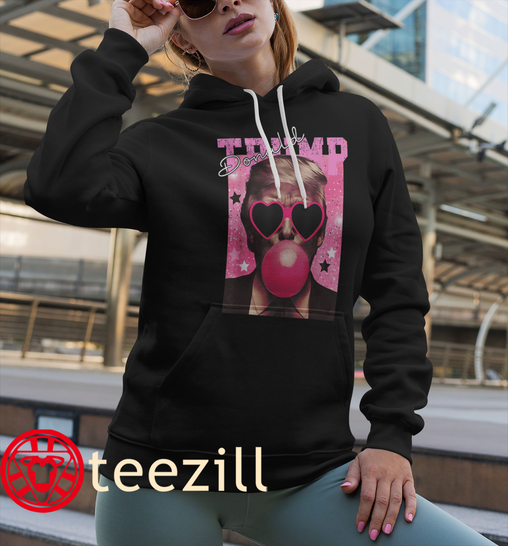 The Donald Trump Bubble Gum Pink Sunglasses Tee Shirt - Image 2