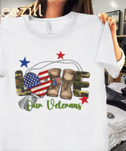The Love Our Veterans Day Proud Military American Flag Tee Shirt