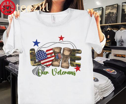 The Love Our Veterans Day Proud Military American Flag Tee Shirt