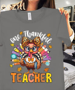The One Thankful Teacher Thanksgiving Turkey Cute Crayon Pencil Tee Shirt