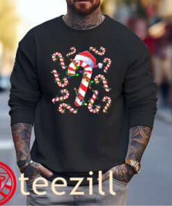 White Christmas Candy Cane Santa Lights Christmas Tee Shirt