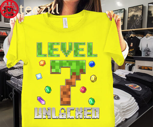 Game Pixel Tee Birthday Boy Level 7 Unlocked Shirt