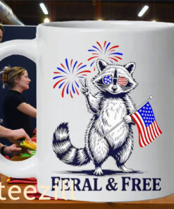 Feral and Free Patriotic Racoon 4th July Mug
