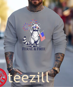 Feral and Free Patriotic Racoon 4th July Shirts
