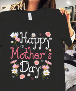 Womens Kid and Mommy Happy Mother's Day With Floral Mom Shirt
