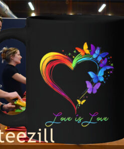 Butterfly Heart Rainbow Love Is Love LGBT Gay Lesbian Pride Mug