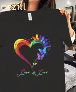 Butterfly Heart Rainbow Love Is Love LGBT Gay Lesbian Pride Shirt