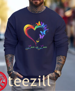 Butterfly Heart Rainbow Love Is Love LGBT Gay Lesbian Pride Shirt Unisex