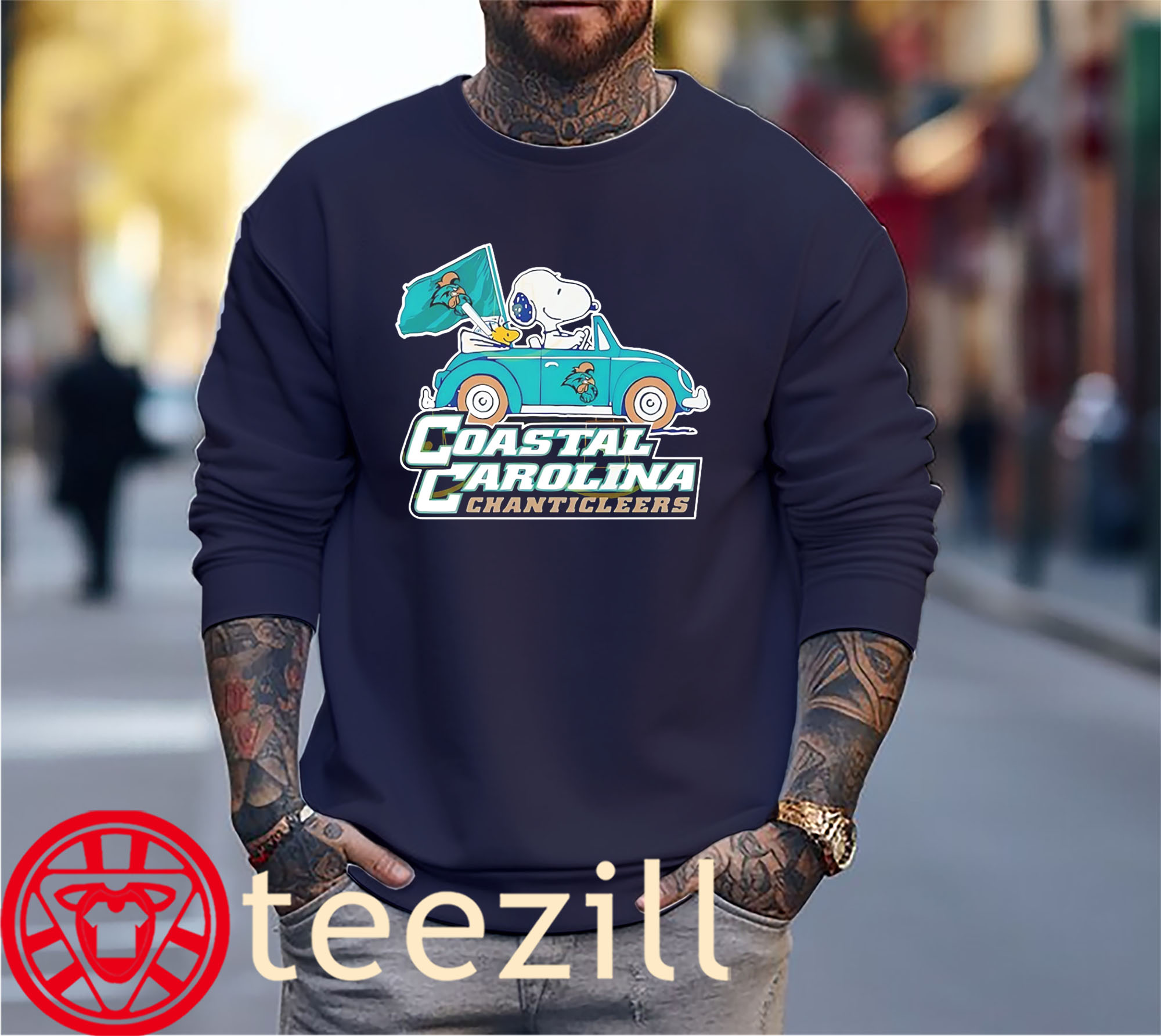 Coastal Carolina Chanticleers Snoopy And Woodstock Driving Car Premium TShirt