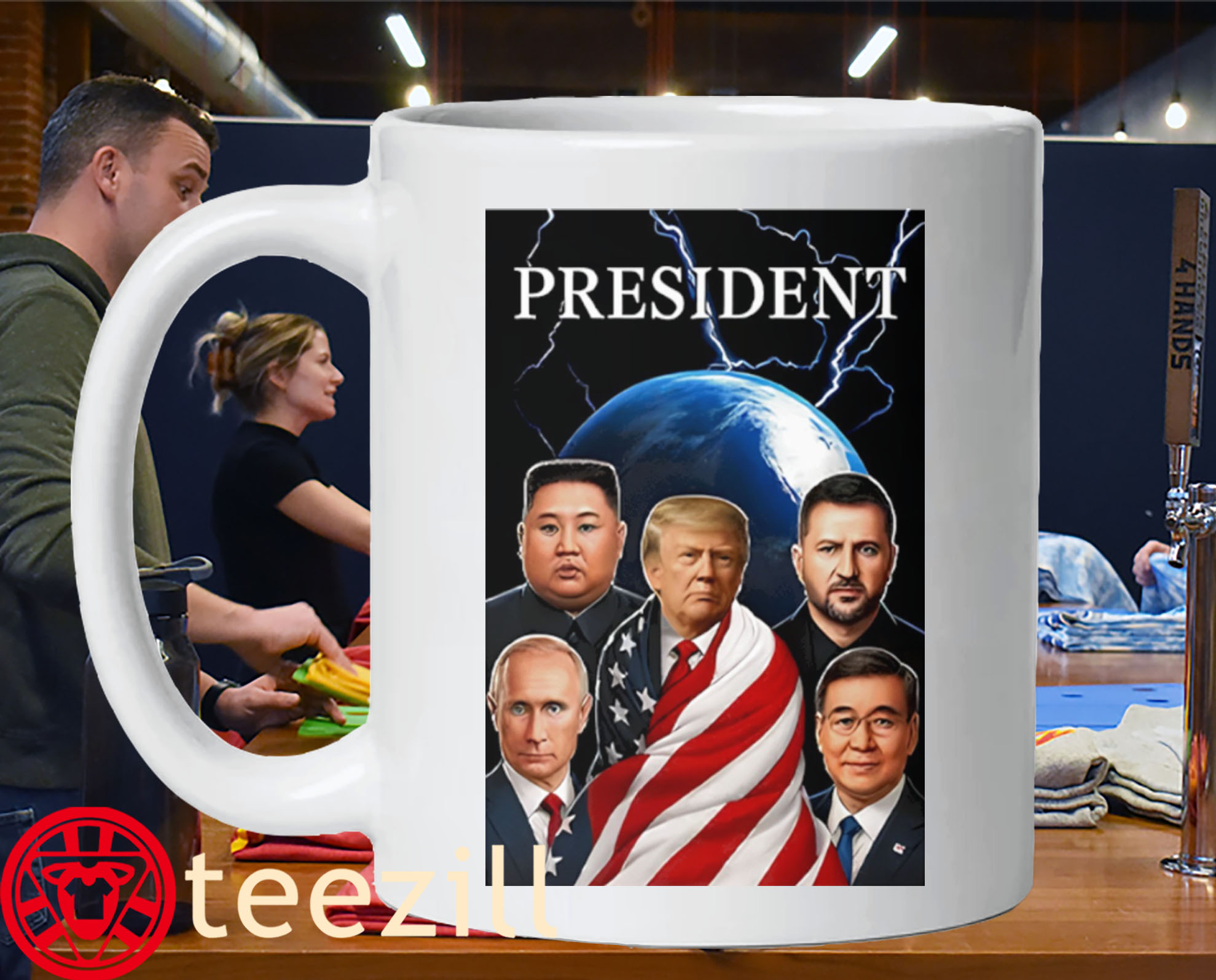 Graphic Donald Trump, Vladimir Putin, Volodymyr Zelenskyy, Kim Jong-un, and Global Presidents Mug