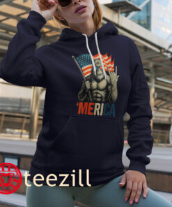 Patriotic Bigfoot Merica Rock American Flag 4th Of July Hoodies