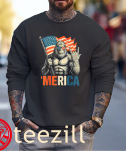 Patriotic Bigfoot Merica Rock American Flag 4th Of July Sweater