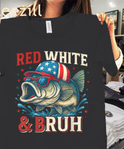 Premium Fishing 4th Of July Red White & Bruh T-Shirt