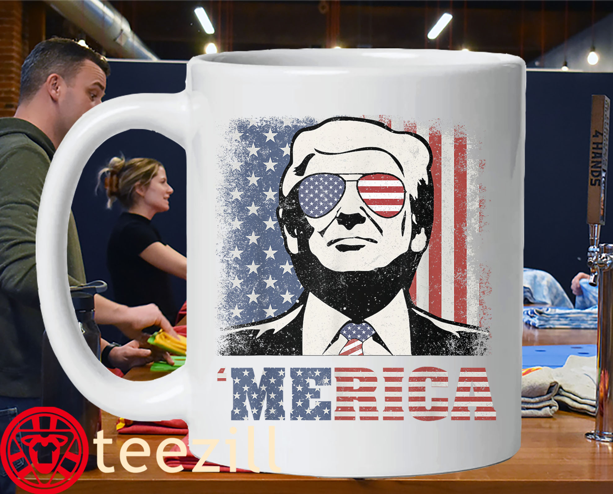 Premium Merica Trump Sunglass US Flag 4th Of July Mug