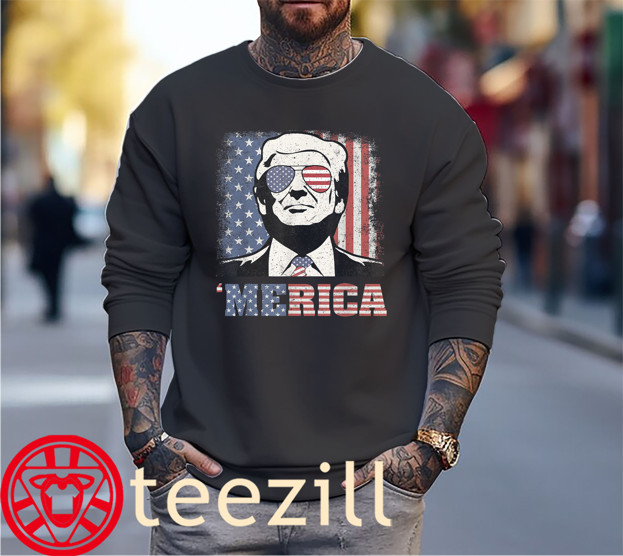 Premium Merica Trump Sunglass US Flag 4th Of July Shirt men