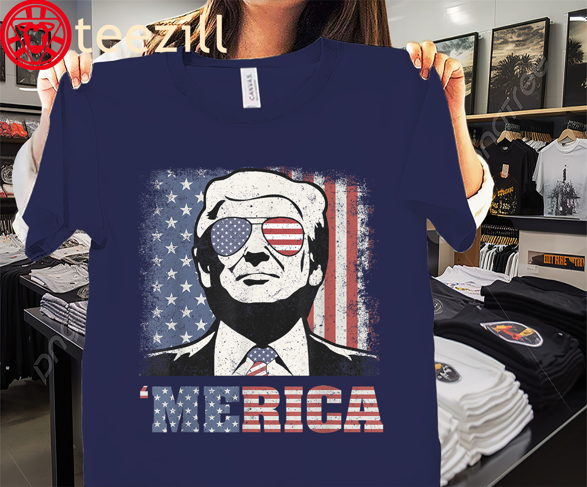 Premium Merica Trump Sunglass US Flag 4th Of July Shirt