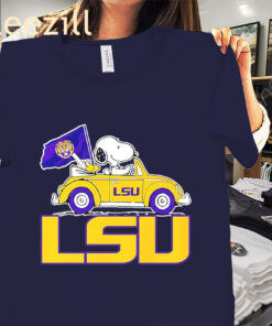 Snoopy And Woodstock Driving Car Shirt LSU Tigers