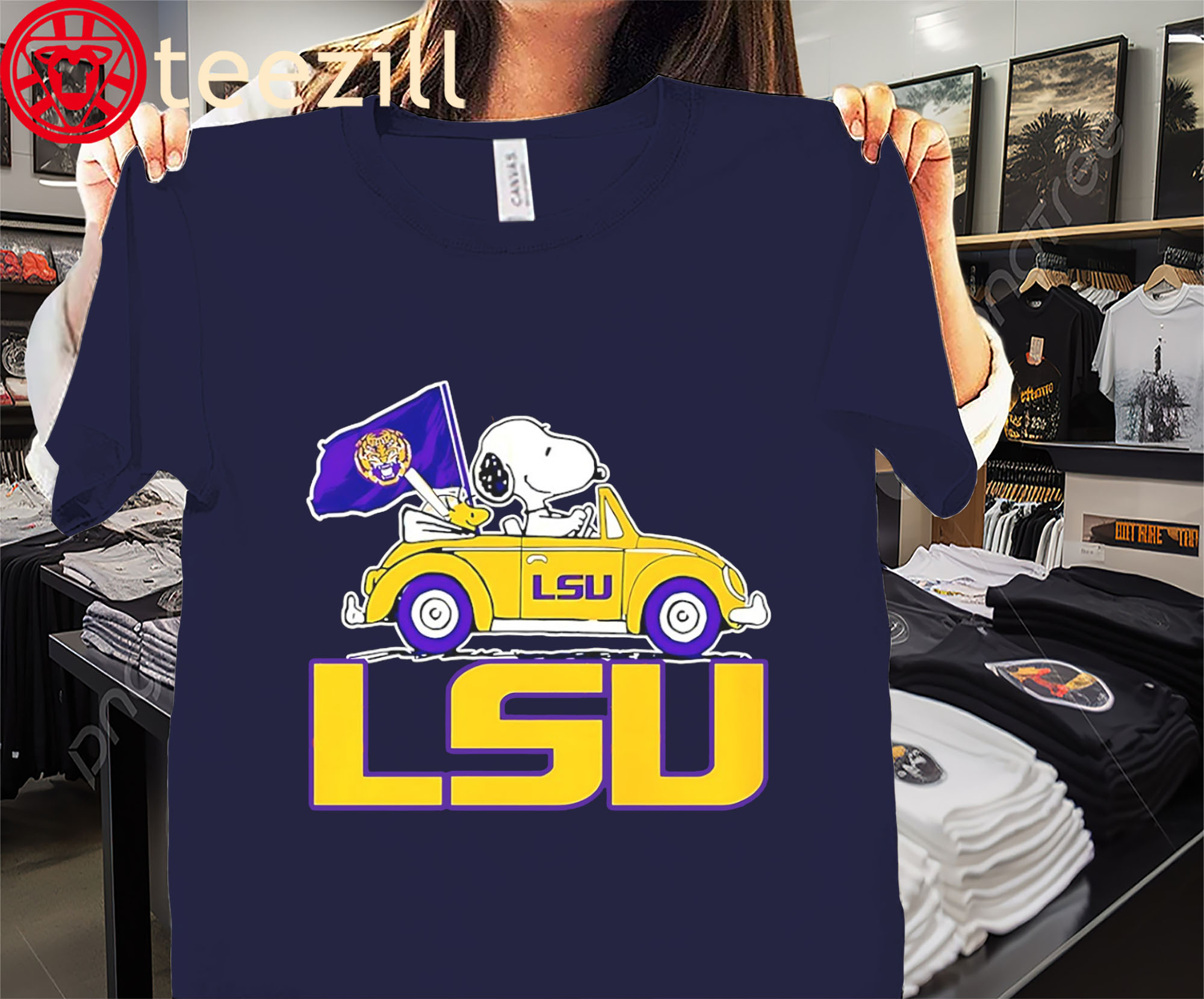 Snoopy And Woodstock Driving Car Shirt LSU Tigers