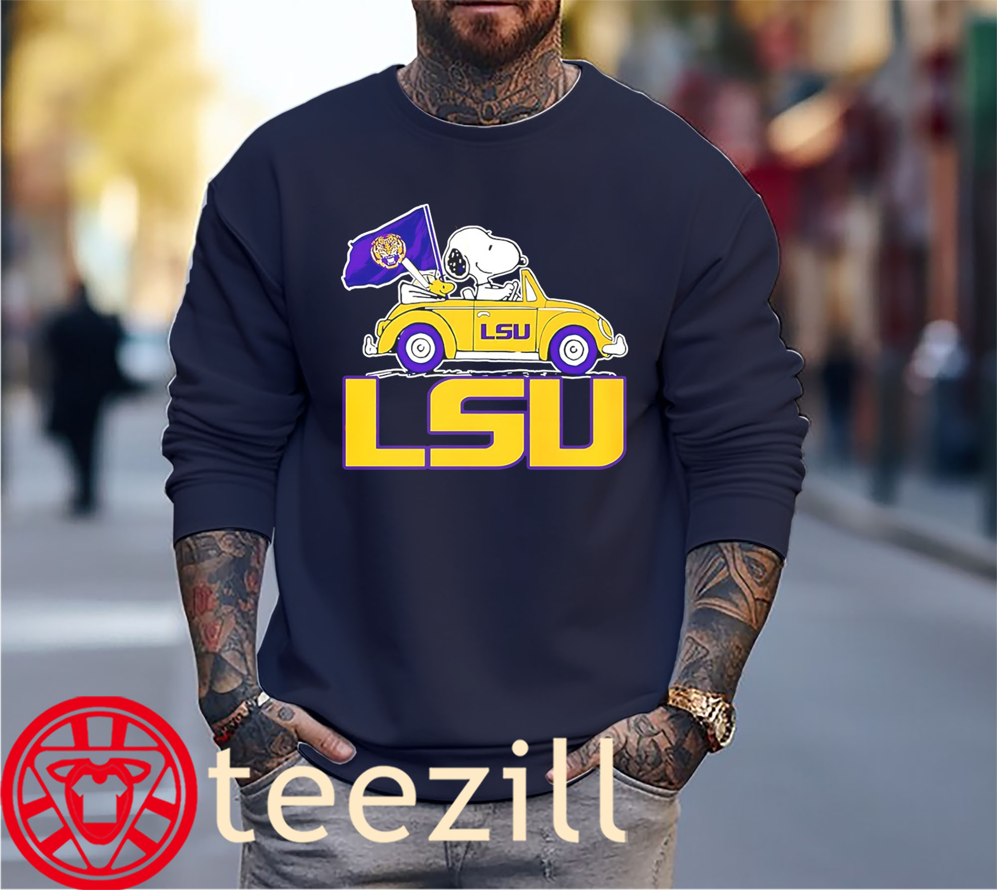 Snoopy And Woodstock Driving Car TShirt LSU Tigers