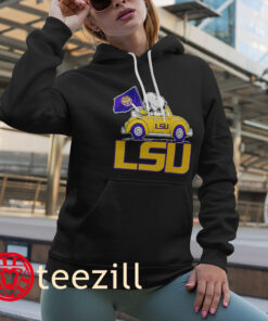 Snoopy And Woodstock Driving Car TShirts LSU Tigers